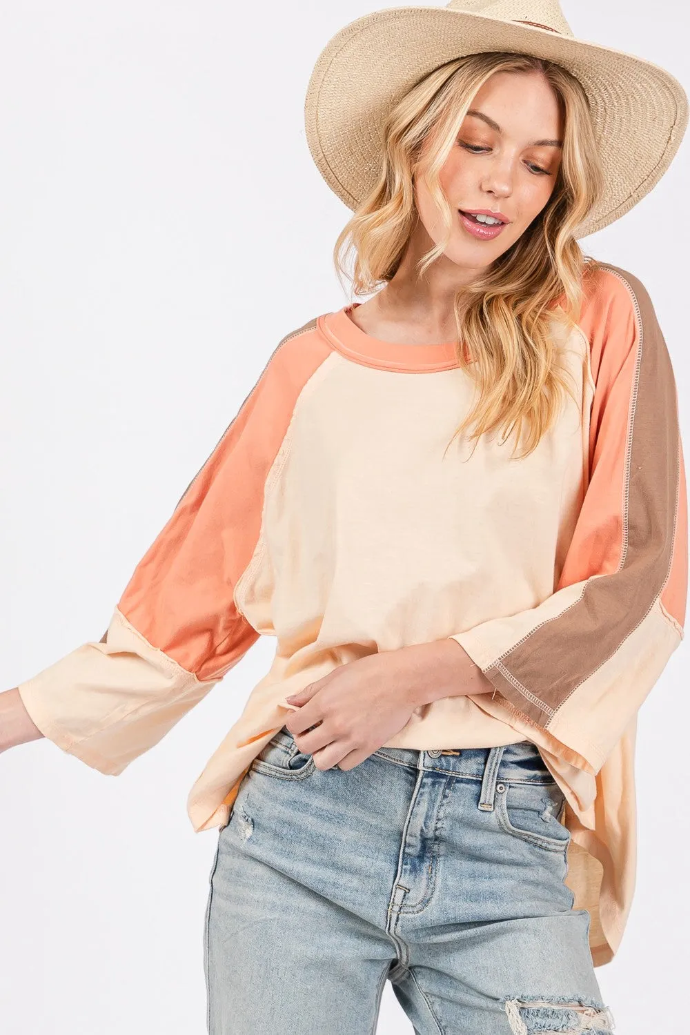 Hazel Blues® |  SAGE   FIG Color Block Curved Hem T-Shirt