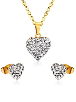 Heart Charm Rhinestone Decor Necklace & Stud Earrings Set - FD ⚡