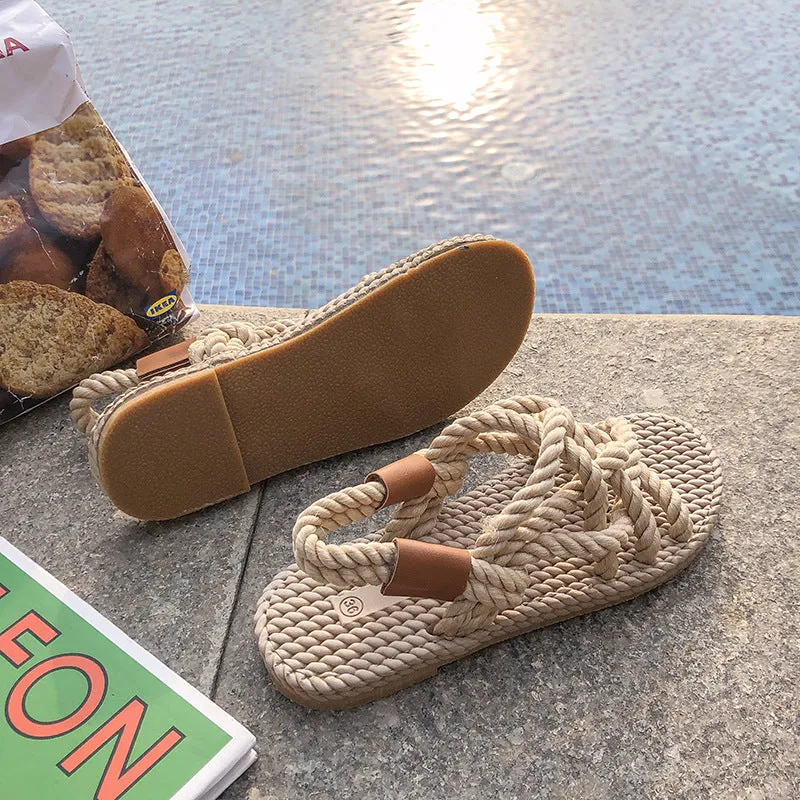 Hemp Rope Woven Roman Sandals Women's Flat Sandals