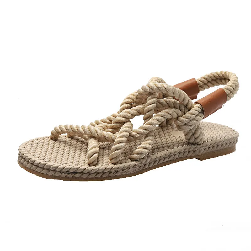 Hemp Rope Woven Roman Sandals Women's Flat Sandals