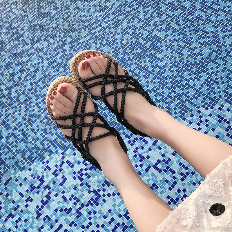 Hemp Rope Woven Roman Sandals Women's Flat Sandals