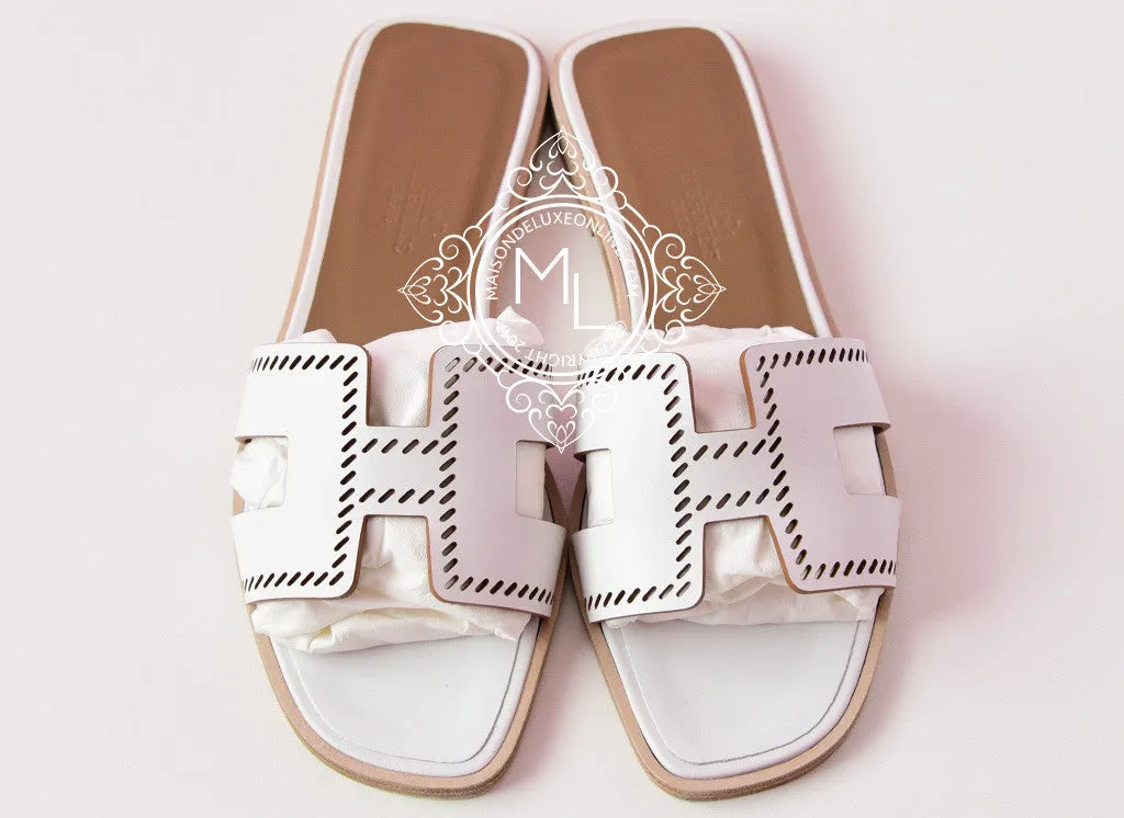 Hermes Womens Perforated White Oran Sandal Slipper 36 Shoes