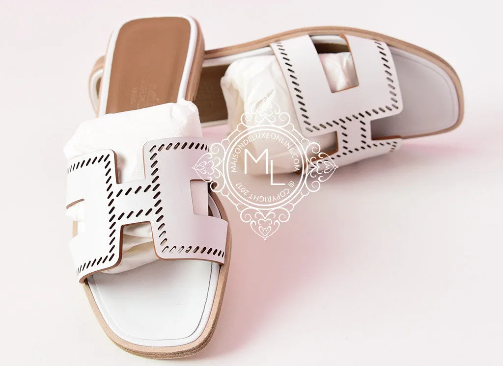 Hermes Womens Perforated White Oran Sandal Slipper 36 Shoes