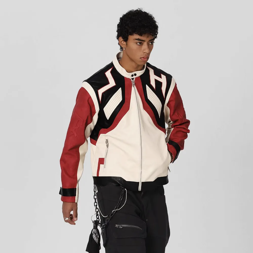 Hiphop Heavy Color Block Leather Jacket