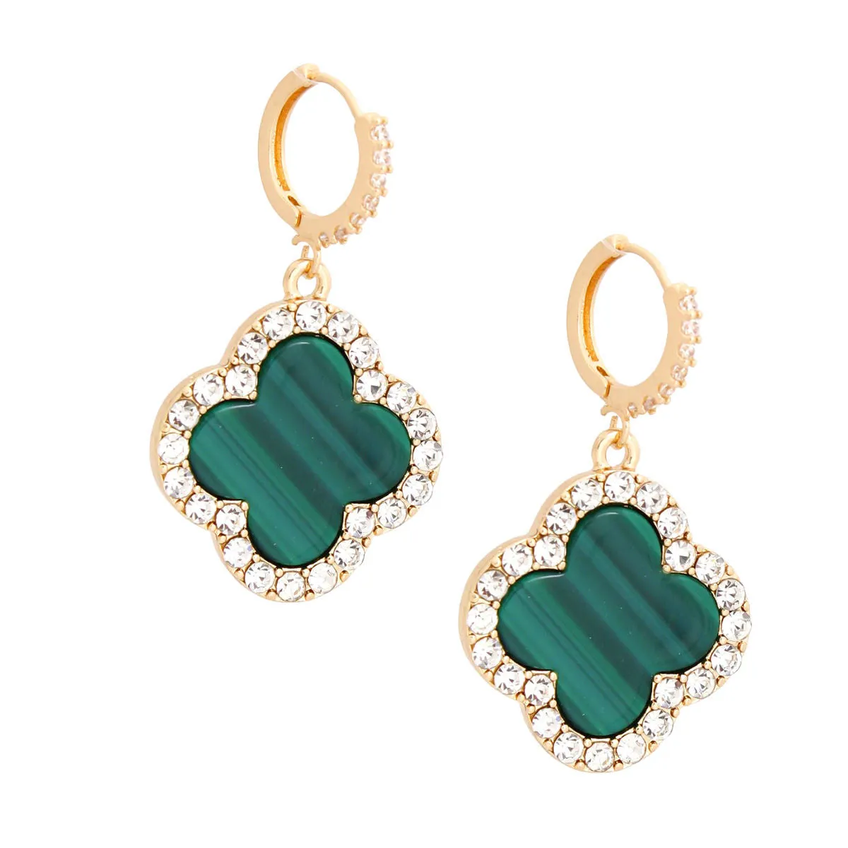 Hoop Green Clover Gold Huggie Earrings