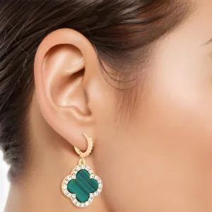 Hoop Green Clover Gold Huggie Earrings