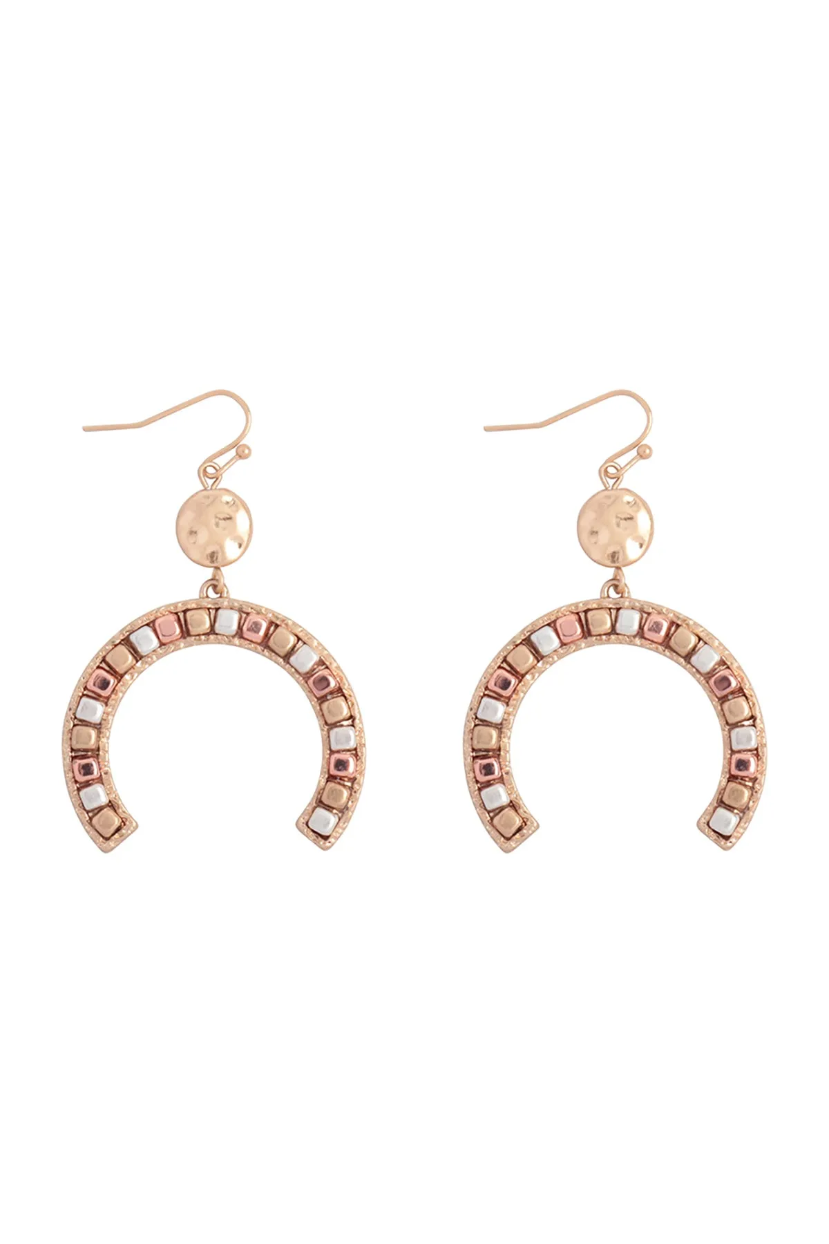 HORSE SHOE METAL BLOCK CCB DROP DANGLE EARRINGS