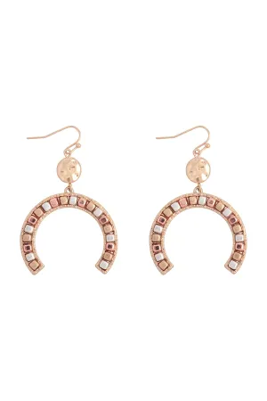 HORSE SHOE METAL BLOCK CCB DROP DANGLE EARRINGS