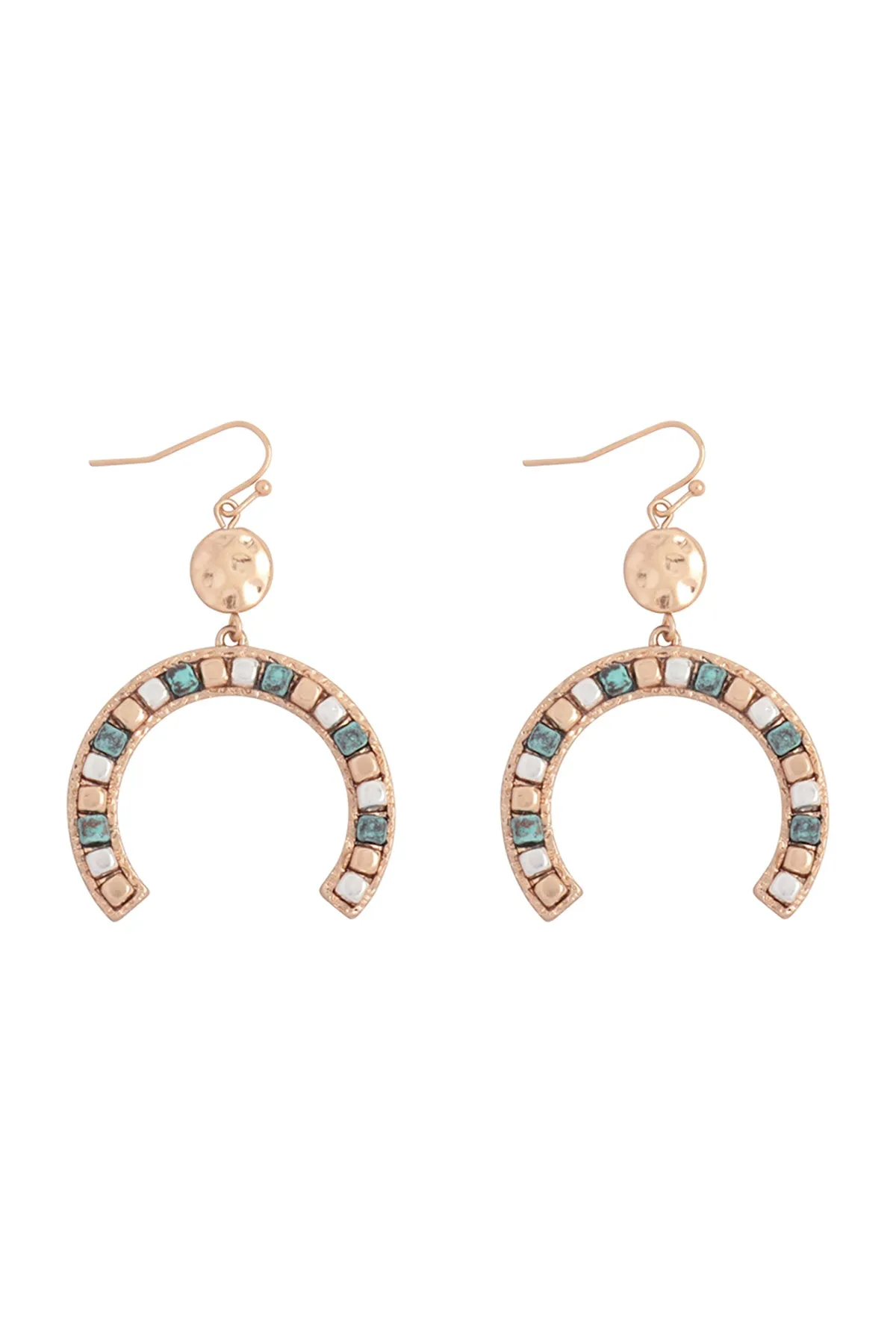 HORSE SHOE METAL BLOCK CCB DROP DANGLE EARRINGS