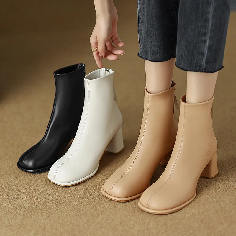 Huda Round Toe Nude Ankle Boots