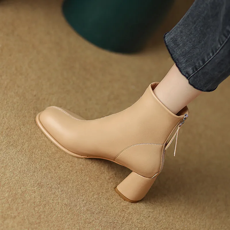 Huda Round Toe Nude Ankle Boots