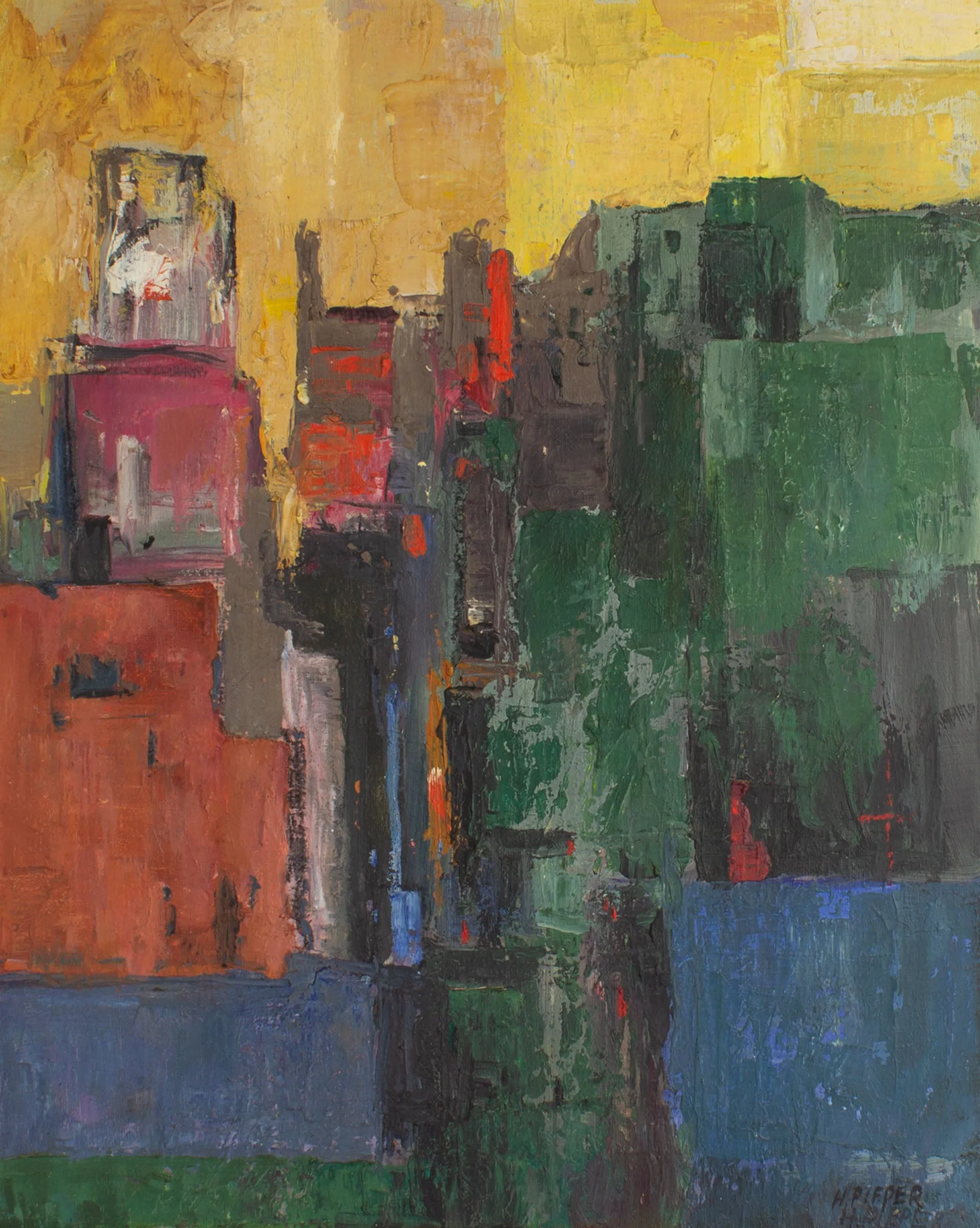 Hugo J. Pieper Signed “Dusk III” Oil on Canvas Abstract Painting