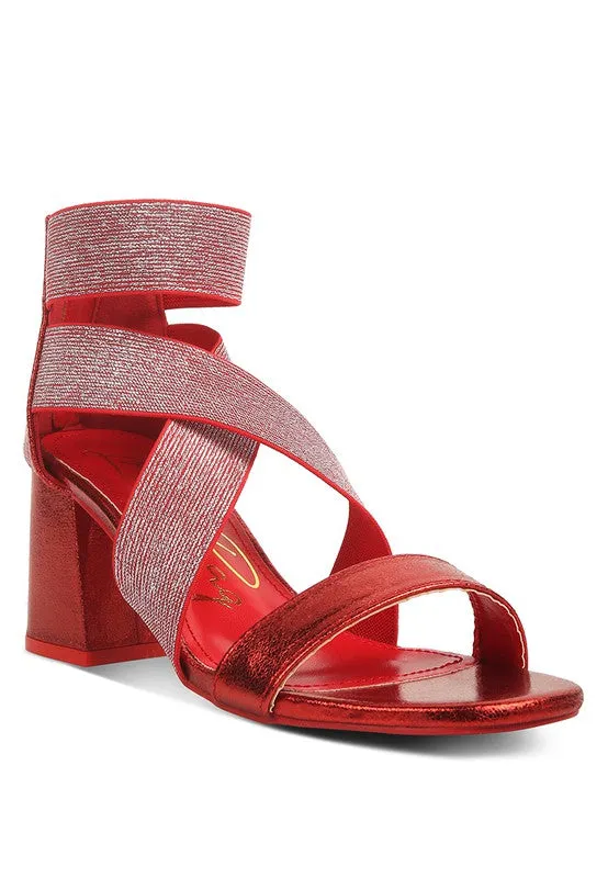 HUSKIES Metallic Faux Leather Block Heel Sandals