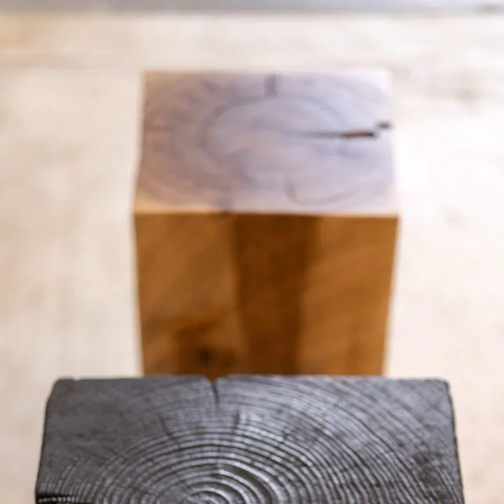 Hyo Table Hickory | Hickory Wood Cube Side Table