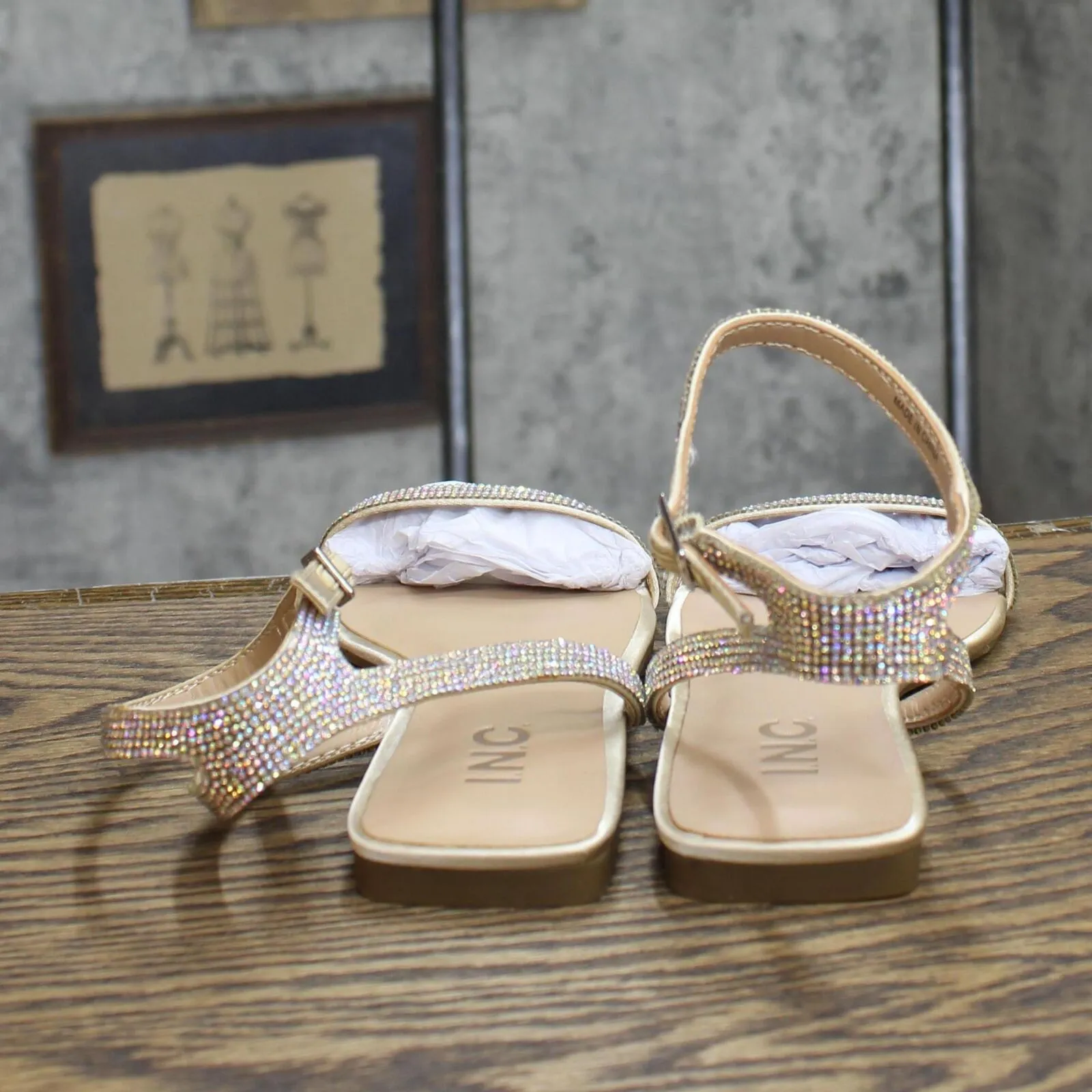 Inc International Concepts Women's Persida Flat Sandals Crystal Brown 7.5M