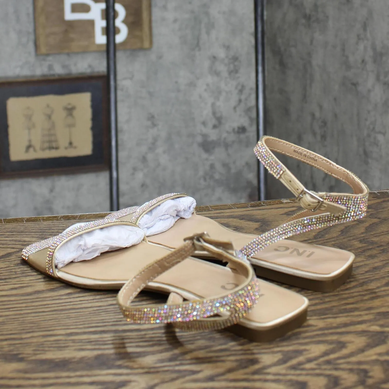 Inc International Concepts Women's Persida Flat Sandals Crystal Brown 7.5M