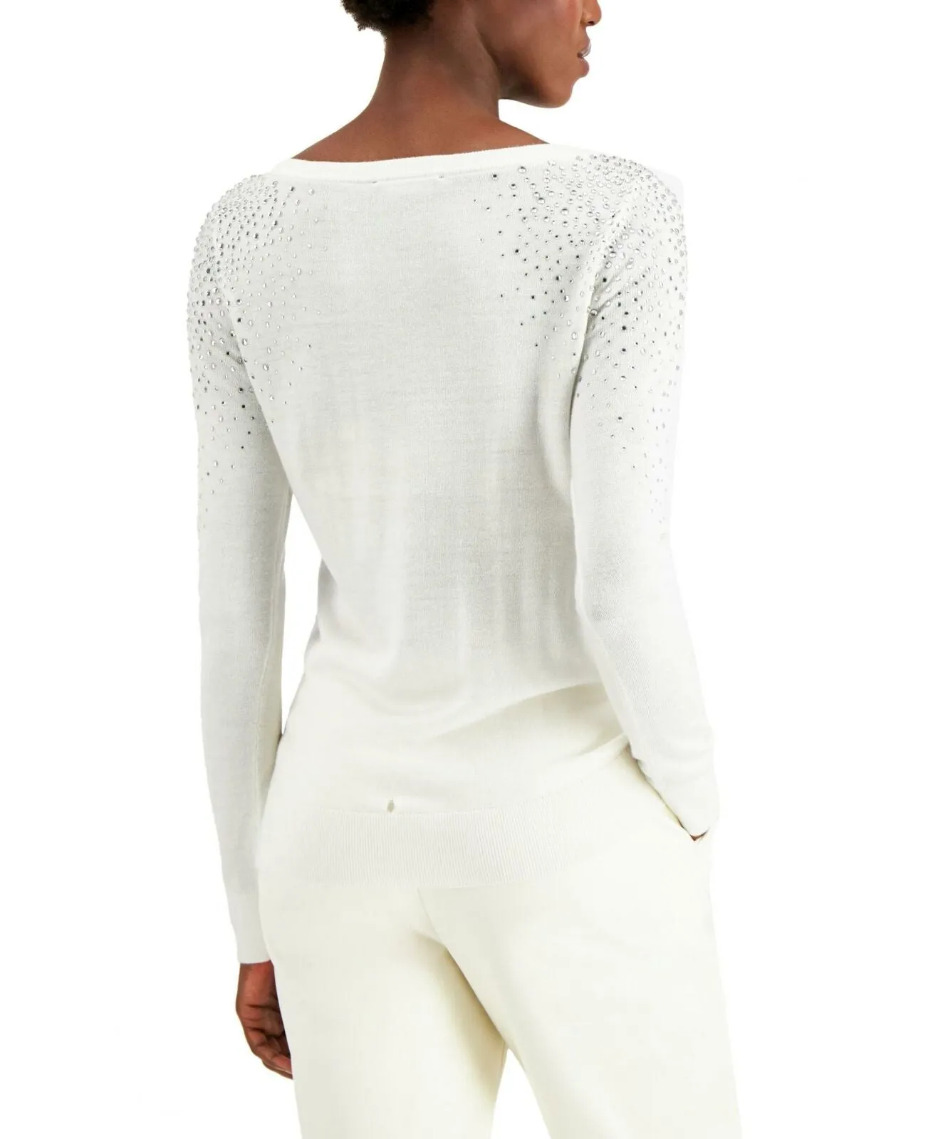INC International Concepts Women's Rhinestone Shoulder Sweater