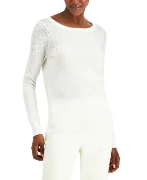 INC International Concepts Women's Rhinestone Shoulder Sweater