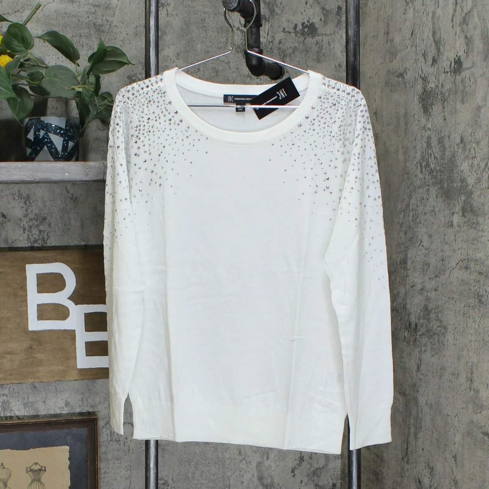 INC International Concepts Women's Rhinestone Shoulder Sweater