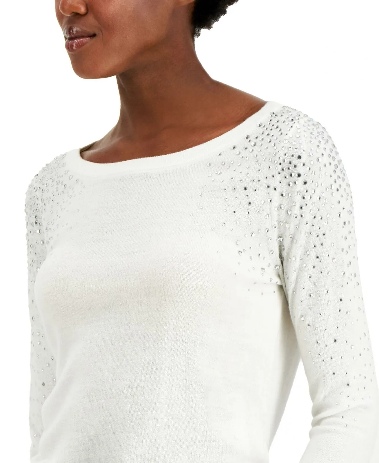 INC International Concepts Women's Rhinestone Shoulder Sweater