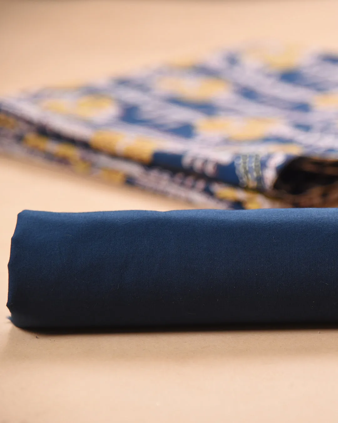 Indigo With Yellow Pure Cotton Hand Block Printed With Embroidery Unstitched Suit Fabric Set With Chanderi Hand Block Printed Dupatta