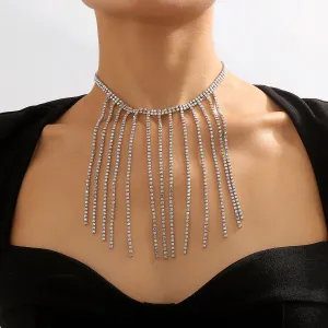 Iridescent Cubic Zirconia & Silver-Plated Tassel Choker