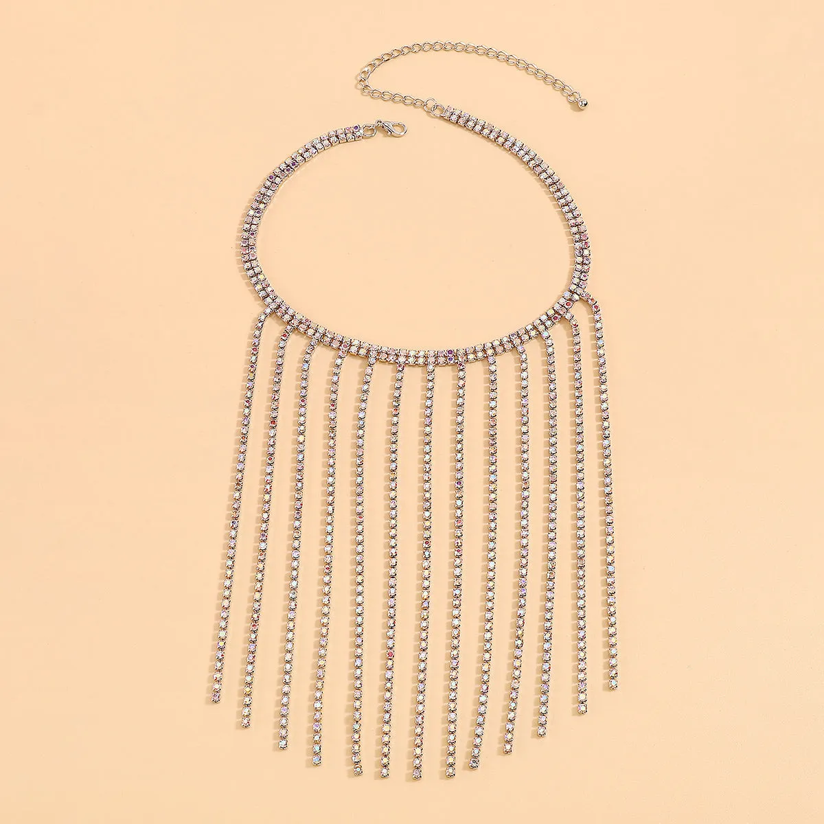 Iridescent Cubic Zirconia & Silver-Plated Tassel Choker