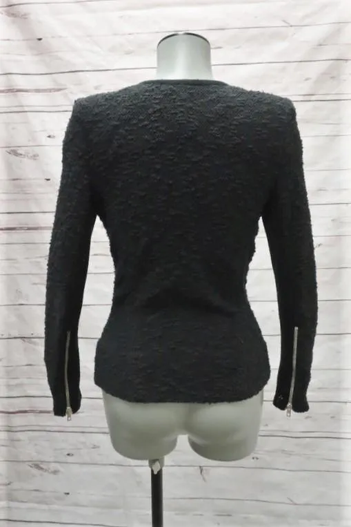 IRO Jacket Amiya Black Mesh-Paneled Tweed Size 38 Suede-Trimmed Zip Up