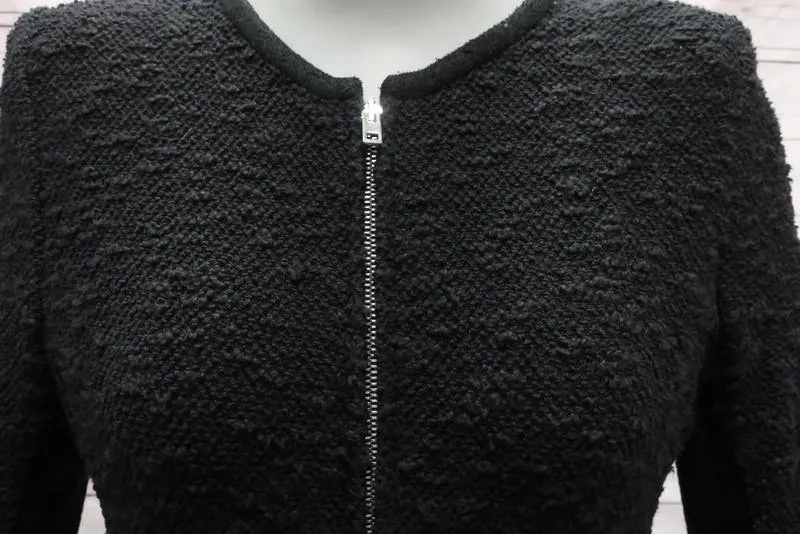 IRO Jacket Amiya Black Mesh-Paneled Tweed Size 38 Suede-Trimmed Zip Up