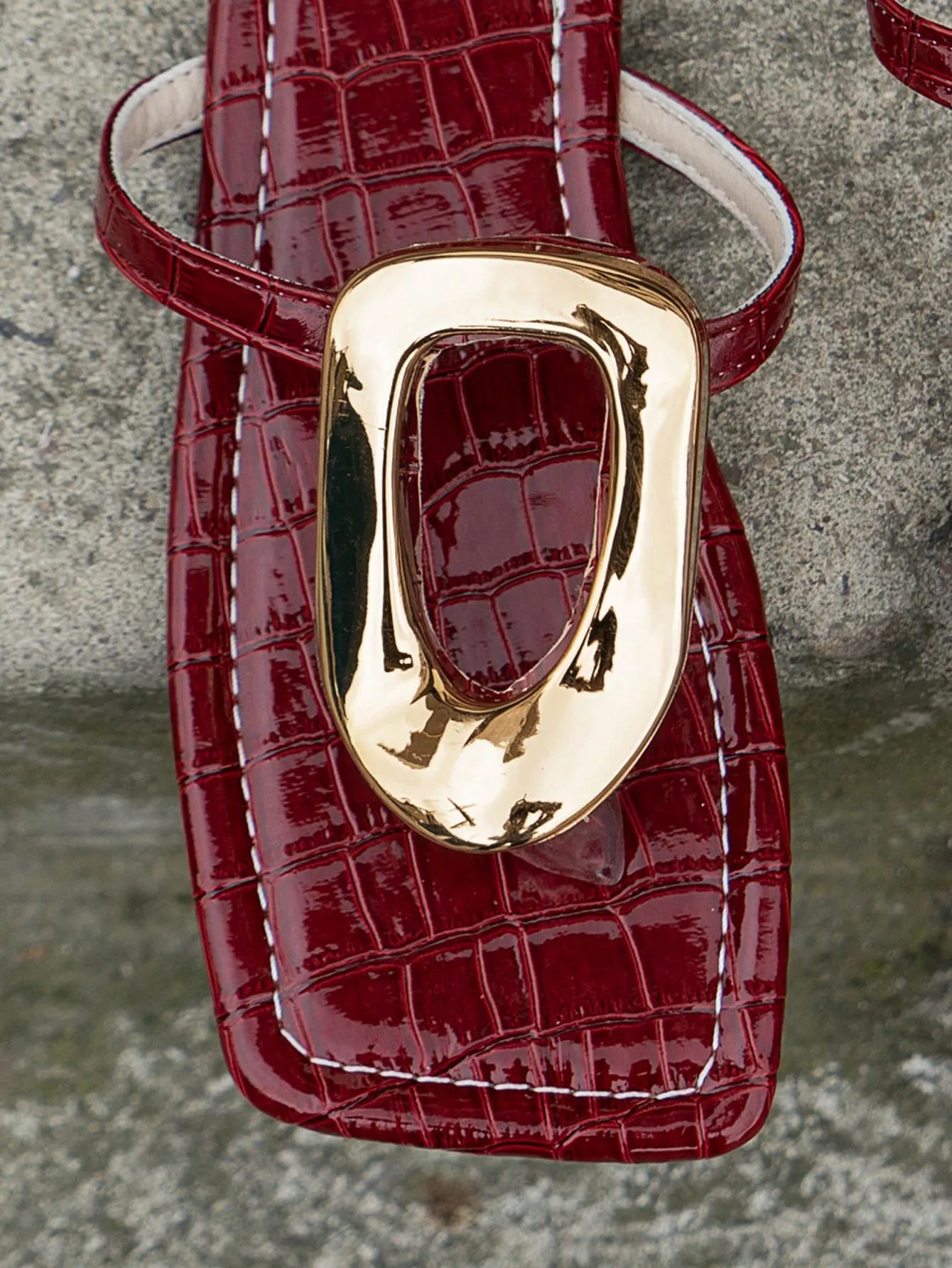 Irregular Metal Square Buckle Flat Sandals