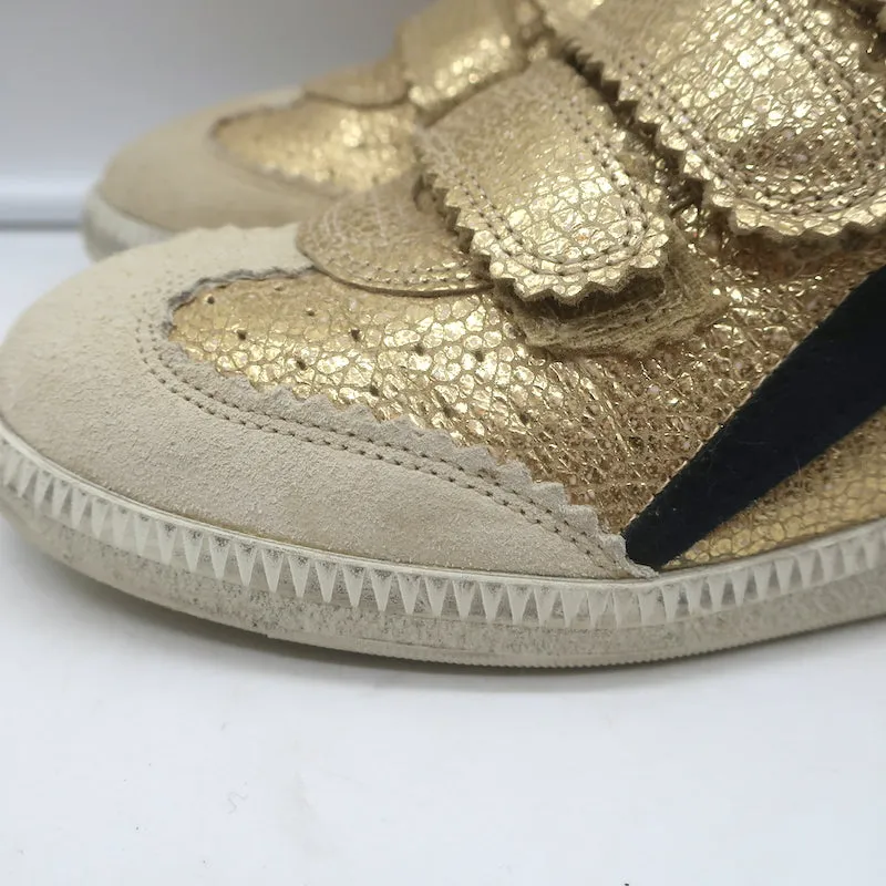 Isabel Marant Beth Lightning Bolt Sneakers Gold Metallic Cracked Leather Size 37