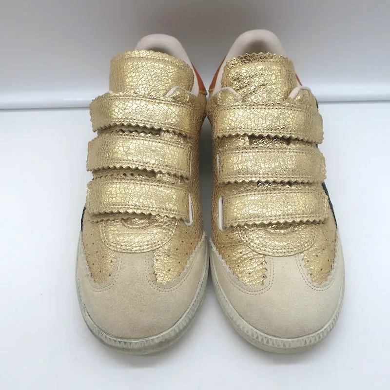 Isabel Marant Beth Lightning Bolt Sneakers Gold Metallic Cracked Leather Size 37