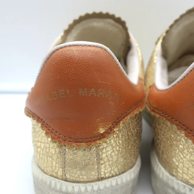 Isabel Marant Beth Lightning Bolt Sneakers Gold Metallic Cracked Leather Size 37