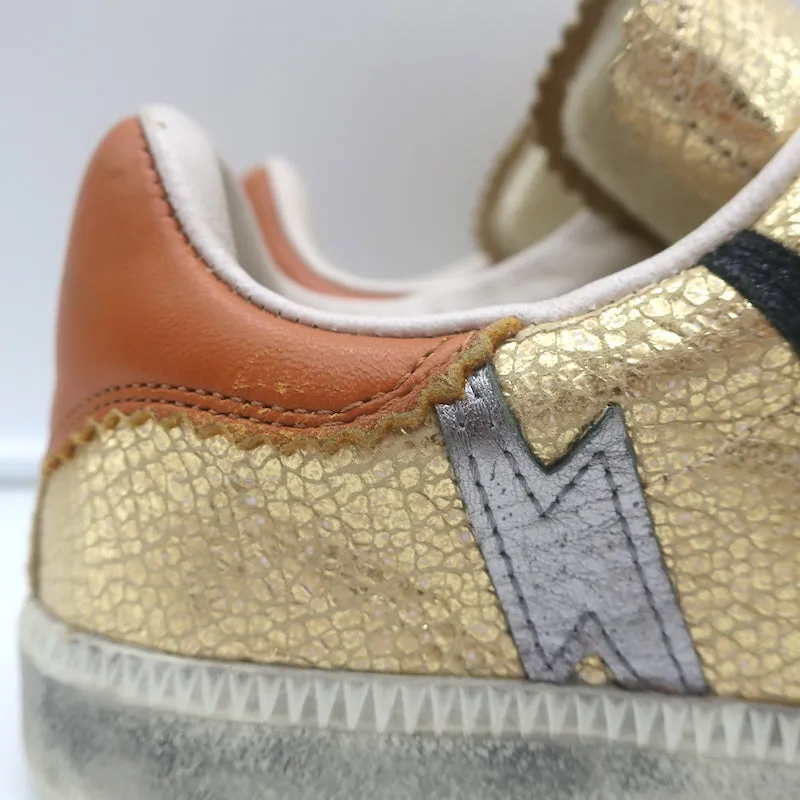 Isabel Marant Beth Lightning Bolt Sneakers Gold Metallic Cracked Leather Size 37