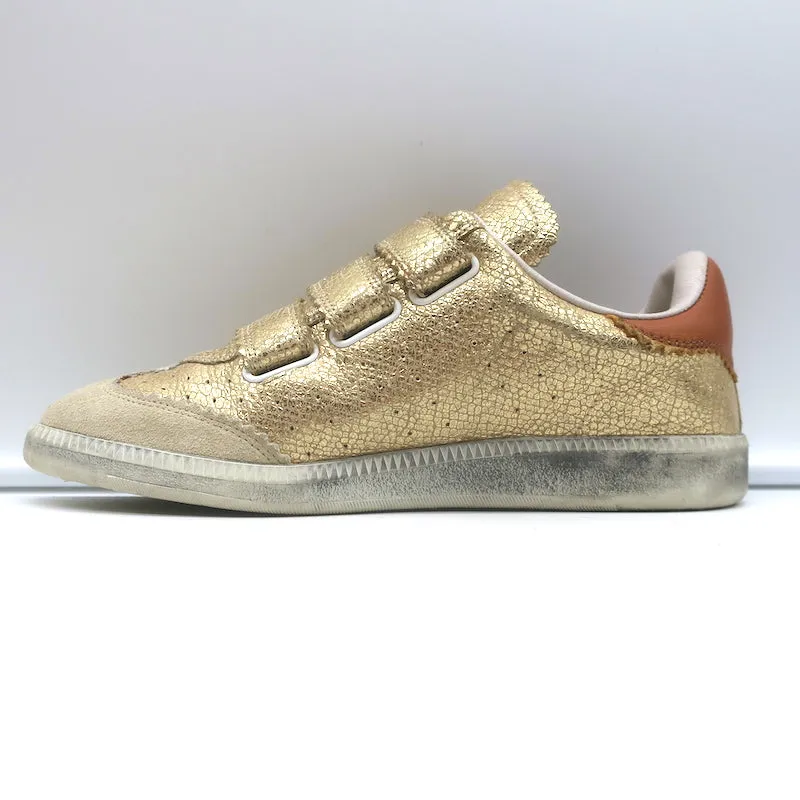 Isabel Marant Beth Lightning Bolt Sneakers Gold Metallic Cracked Leather Size 37