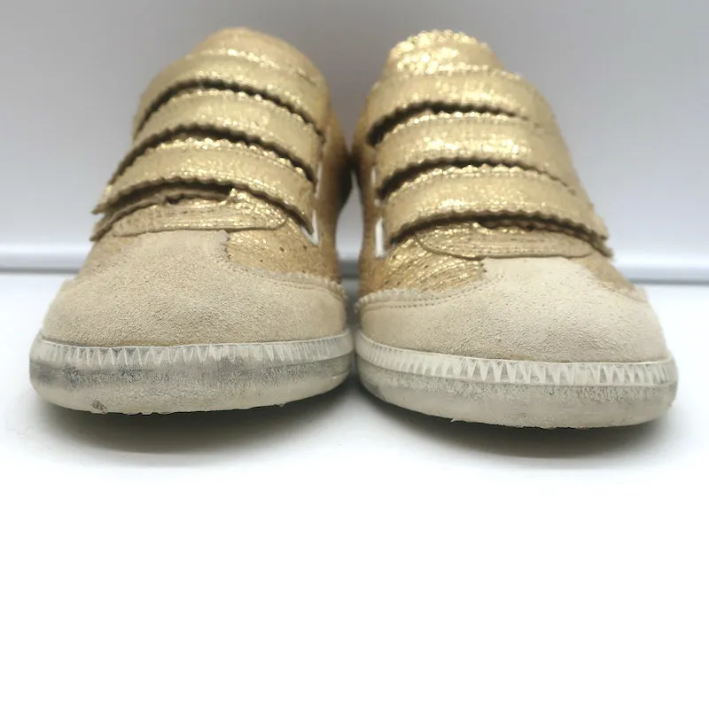 Isabel Marant Beth Lightning Bolt Sneakers Gold Metallic Cracked Leather Size 37