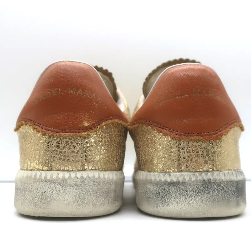 Isabel Marant Beth Lightning Bolt Sneakers Gold Metallic Cracked Leather Size 37