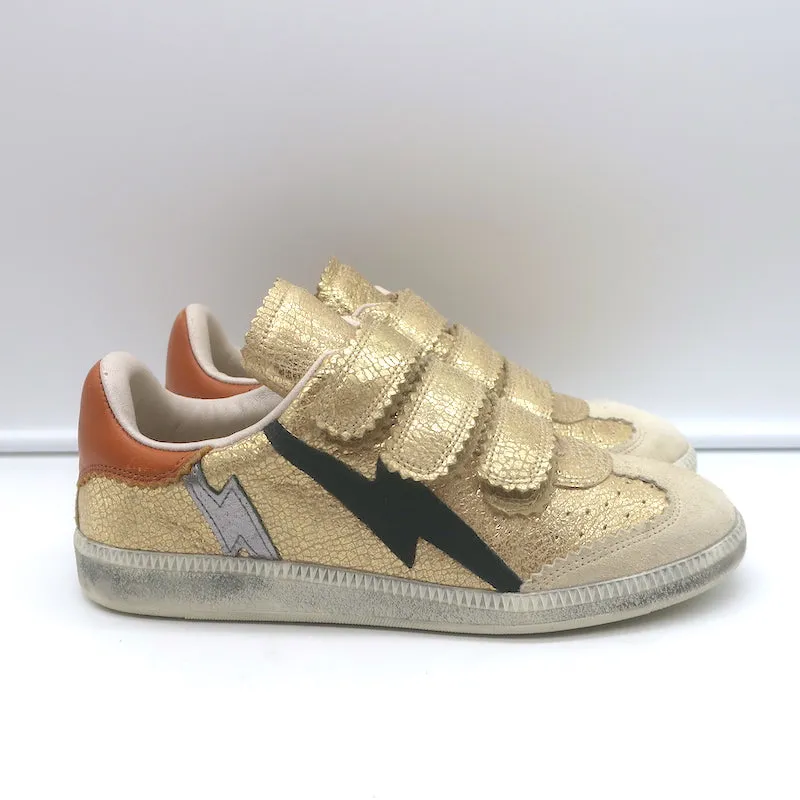 Isabel Marant Beth Lightning Bolt Sneakers Gold Metallic Cracked Leather Size 37