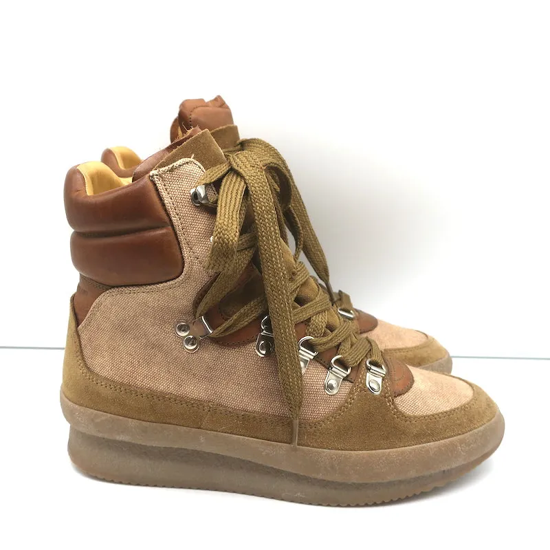 Isabel Marant Brendty Lace-Up Hiking Boots Brown Canvas & Leather Size 38