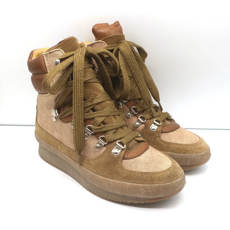 Isabel Marant Brendty Lace-Up Hiking Boots Brown Canvas & Leather Size 38