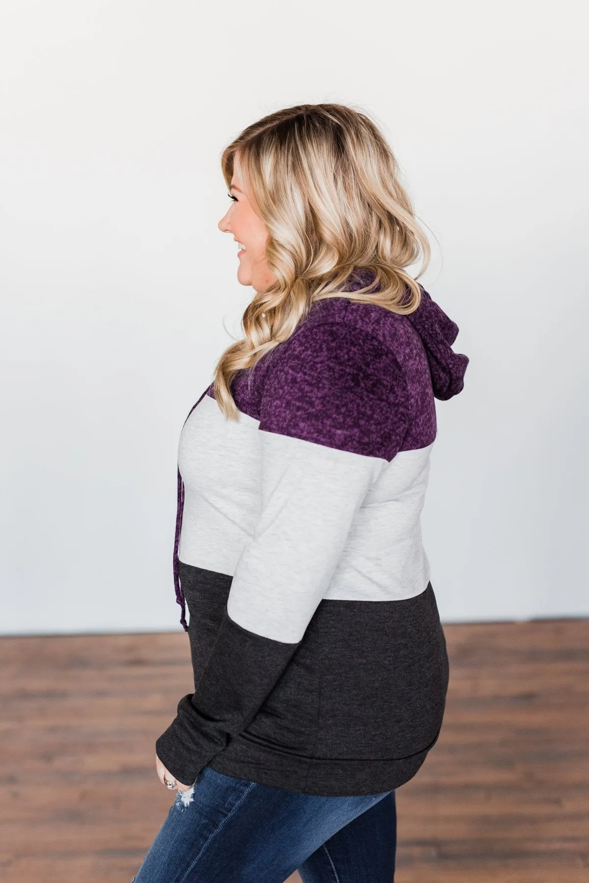 It Just Might Be Color Block Hoodie- Eggplant & Charcoal
