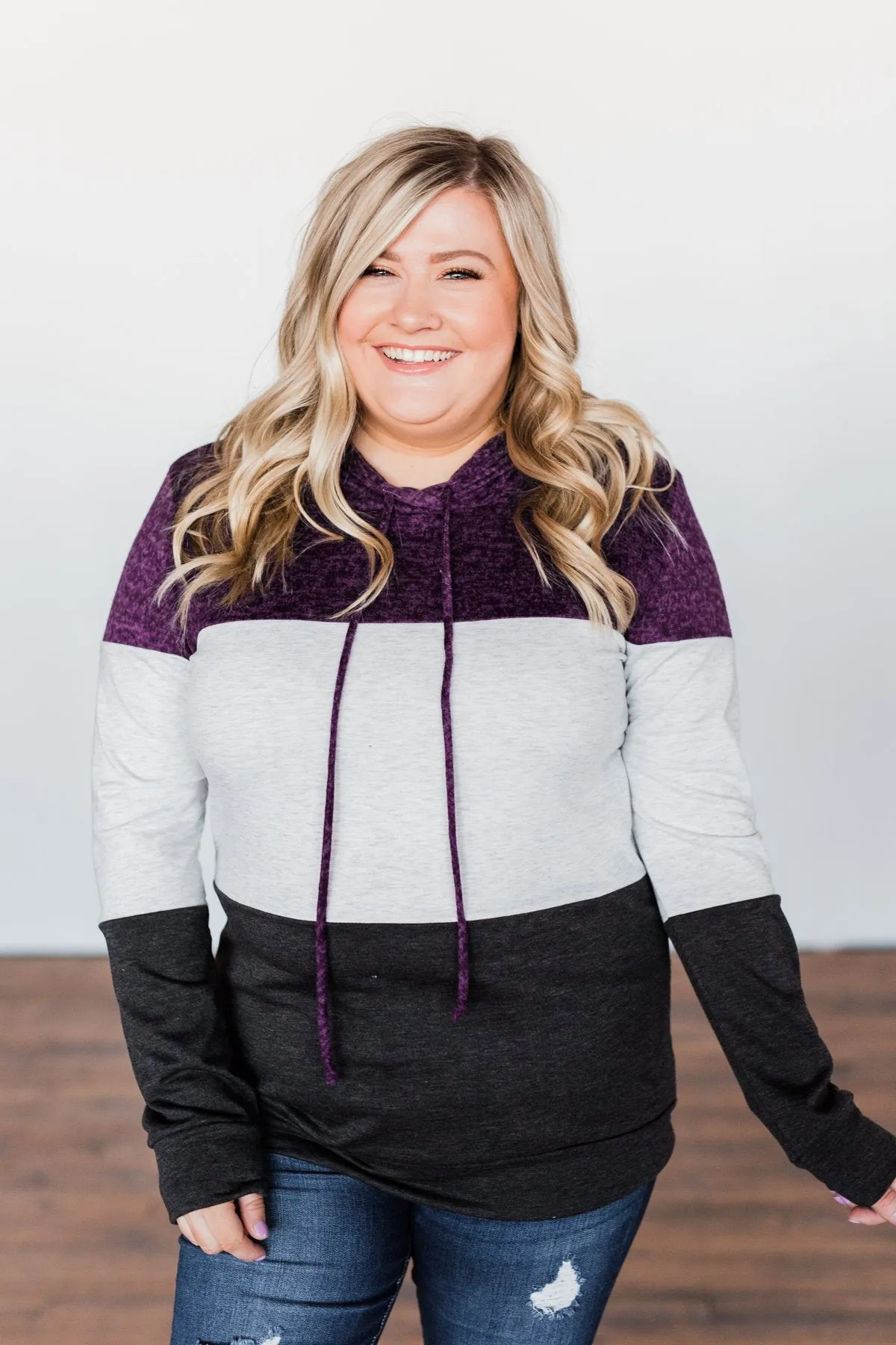 It Just Might Be Color Block Hoodie- Eggplant & Charcoal