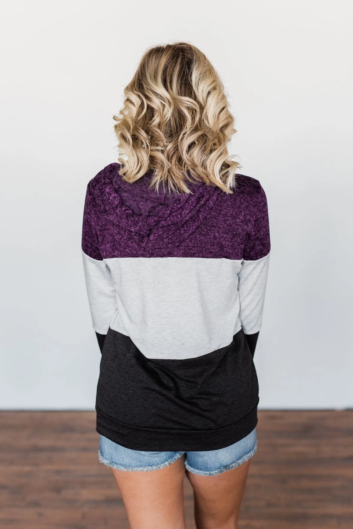 It Just Might Be Color Block Hoodie- Eggplant & Charcoal
