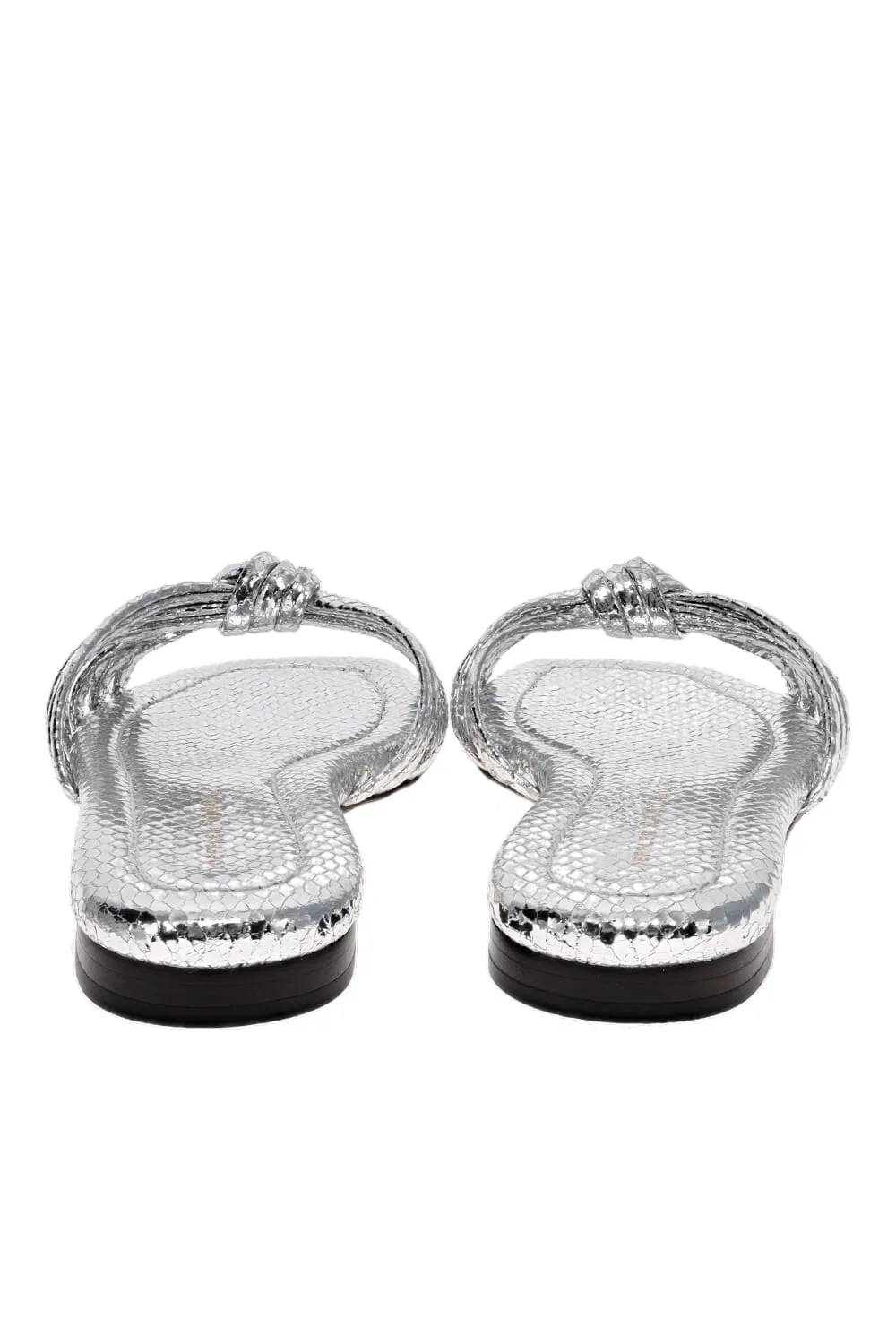 Izzie Silver Knotted Flat Leather Sandal