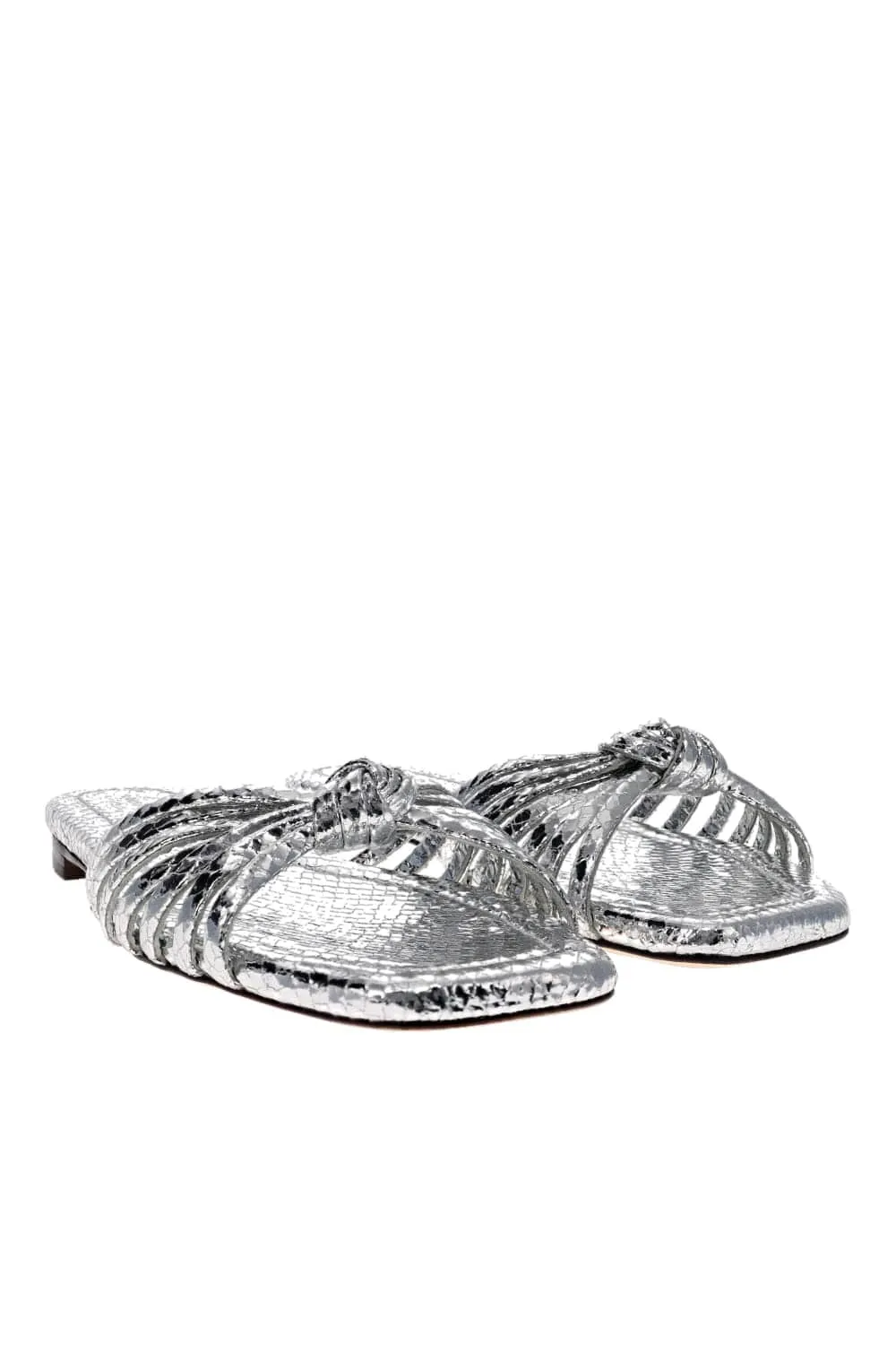 Izzie Silver Knotted Flat Leather Sandal