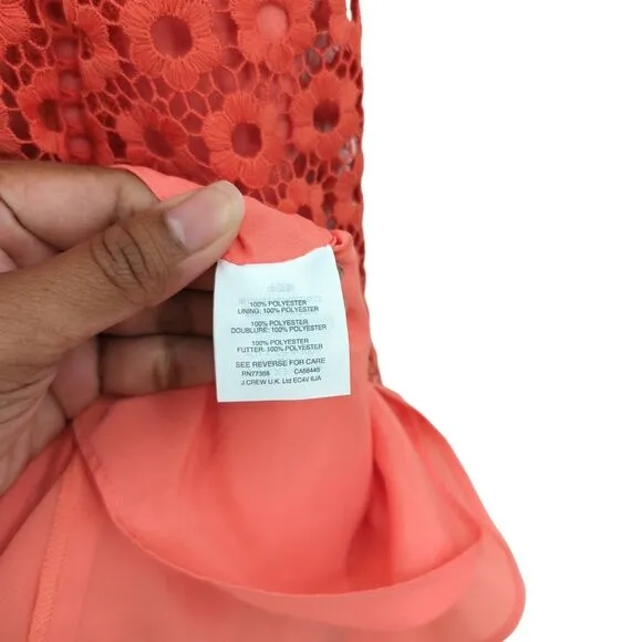 J CREW Women 12 Daisy Lace Dress Smoky Coral Orange Floral Midi Sleeveless
