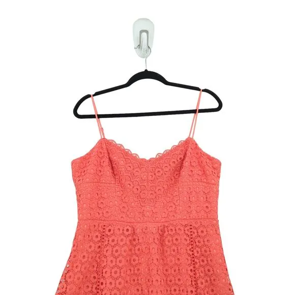 J CREW Women 12 Daisy Lace Dress Smoky Coral Orange Floral Midi Sleeveless