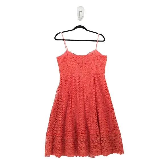 J CREW Women 12 Daisy Lace Dress Smoky Coral Orange Floral Midi Sleeveless