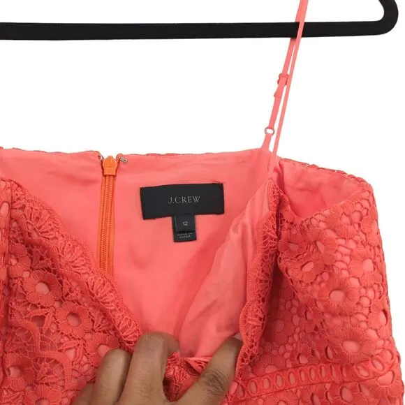 J CREW Women 12 Daisy Lace Dress Smoky Coral Orange Floral Midi Sleeveless