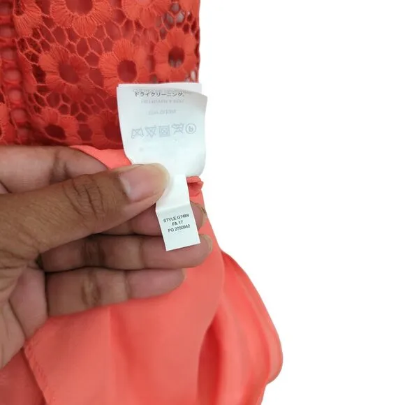 J CREW Women 12 Daisy Lace Dress Smoky Coral Orange Floral Midi Sleeveless